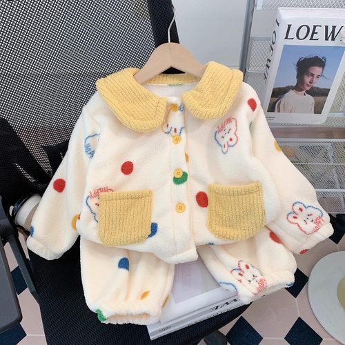 女童珊瑚绒睡衣秋冬款家居服套装