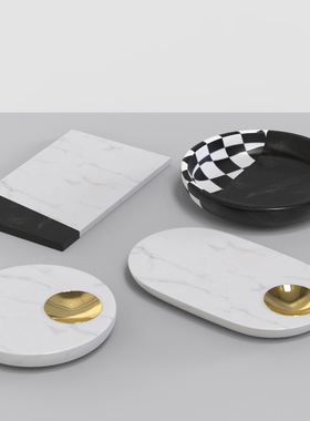 大理石圆形高档茶几玄关装饰摆盘