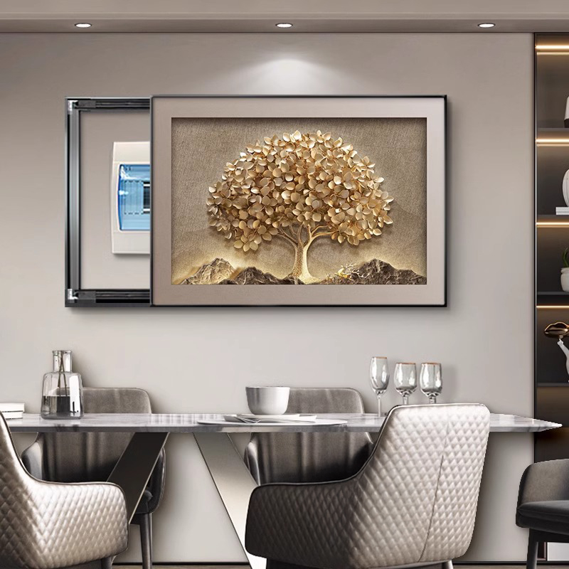现代轻奢发财树电表箱装饰画2025新款高级感配电箱遮挡挂画电闸盒图片