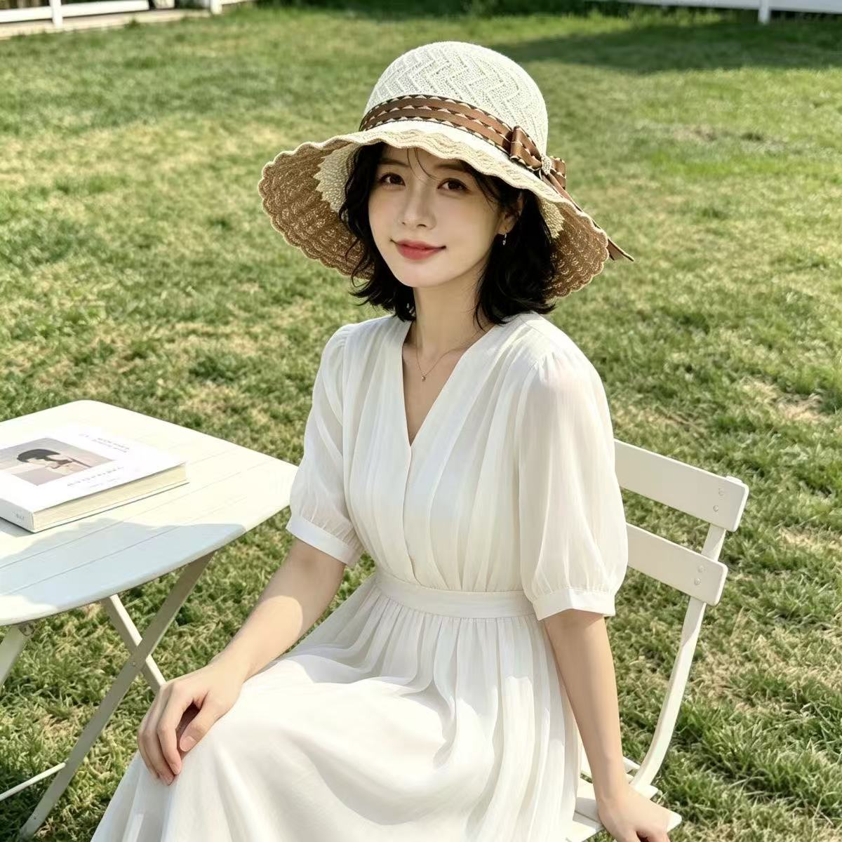 新款漂亮妈妈草帽海边爆款沙滩带