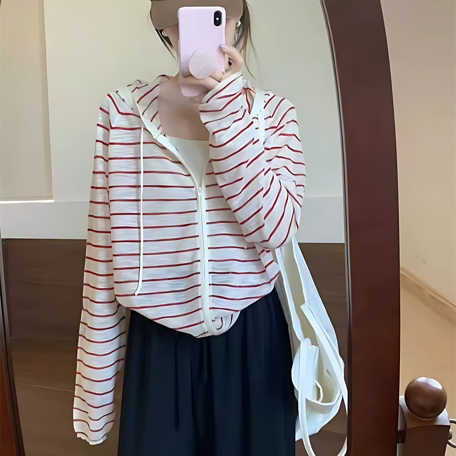 夏季薄款微透日系撞色条纹防晒女