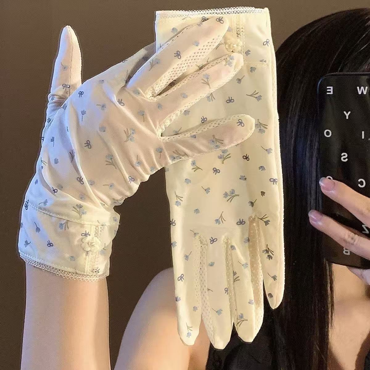 碎花田园风夏季防晒冰丝手套女款