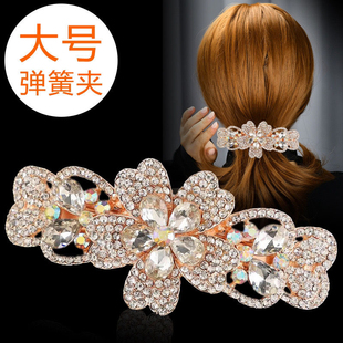 水晶发夹成人大号韩版弹簧夹高级感马尾夹后脑勺水钻一字夹发饰女