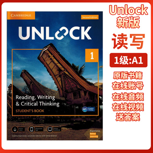 正版剑桥Unlock 第二版 1级 reading,writing & Critical Thinking阅读写作与批判思维学生书+账号 在线音频视频&Classroom App A1
