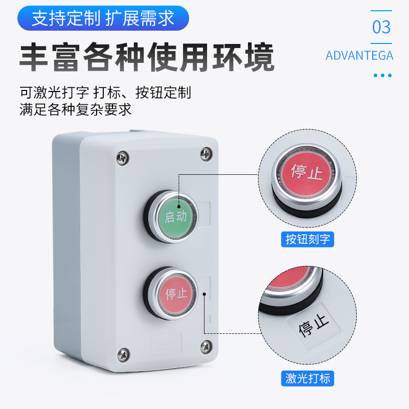 1 2 3孔高端按钮开关控制盒 急停 防水按钮 塑料启动电气盒箱白色