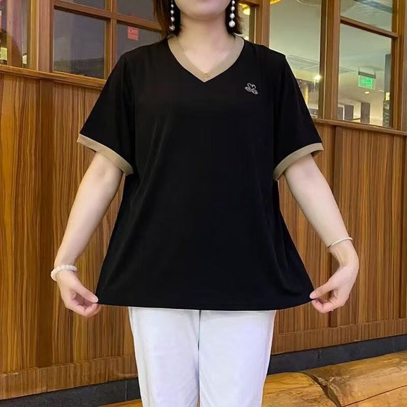 夏季新款T恤女士宽松时尚休闲短袖减龄洋气上衣妈妈装遮肚子胖mm