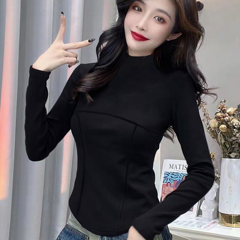 打底衫新款女秋冬季复古拼接半高领德绒内搭长袖T恤时尚短款上衣,女装/女士精品,T恤,淘宝优惠券,粉丝福利购,淘宝优惠卷