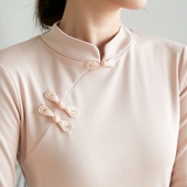 长袖 女士T恤新款 国风盘扣双面德绒立领加厚打底衫 秋冬季 大码 上衣