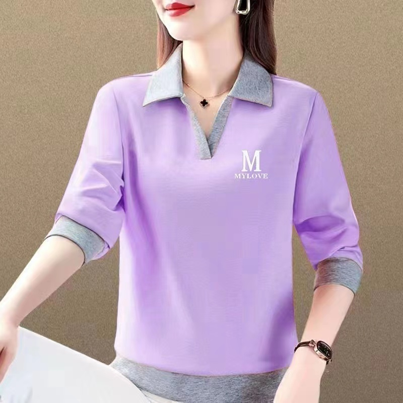 秋季长袖通勤POLO领t恤女