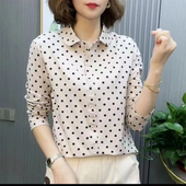 女士翻领衬衫 春秋季 大码 洋气显瘦长袖 中年妈妈装 气质POLO领打底衫