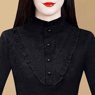 T时尚 女装 洋气百搭半高领荷叶边长袖 大码 德绒打底衫 2026秋冬新款