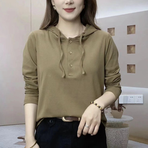 长袖T恤春秋季连帽卫衣女