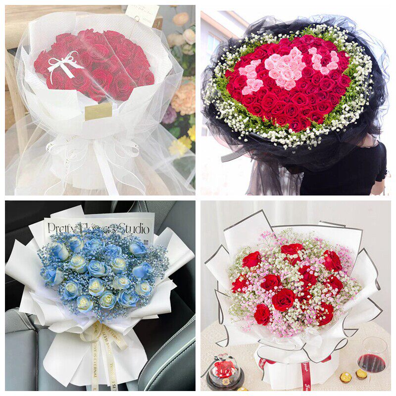 咸阳市礼泉县淳化县彬州市女神节碎冰蓝红玫瑰花束同城鲜花店表白