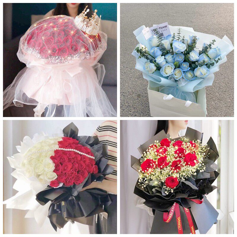 上海奉贤区柘林海湾镇海港女神节碎冰蓝红玫瑰花束同城鲜花店表白