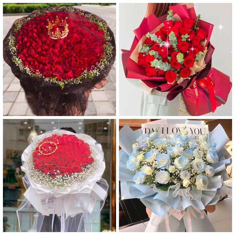 上海黄浦区南京的东路外滩生日碎冰蓝红玫瑰花束同城鲜花店表白