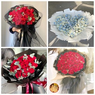 天津市西青区西营门李七庄中北生日碎冰蓝红玫瑰花束同城鲜花店