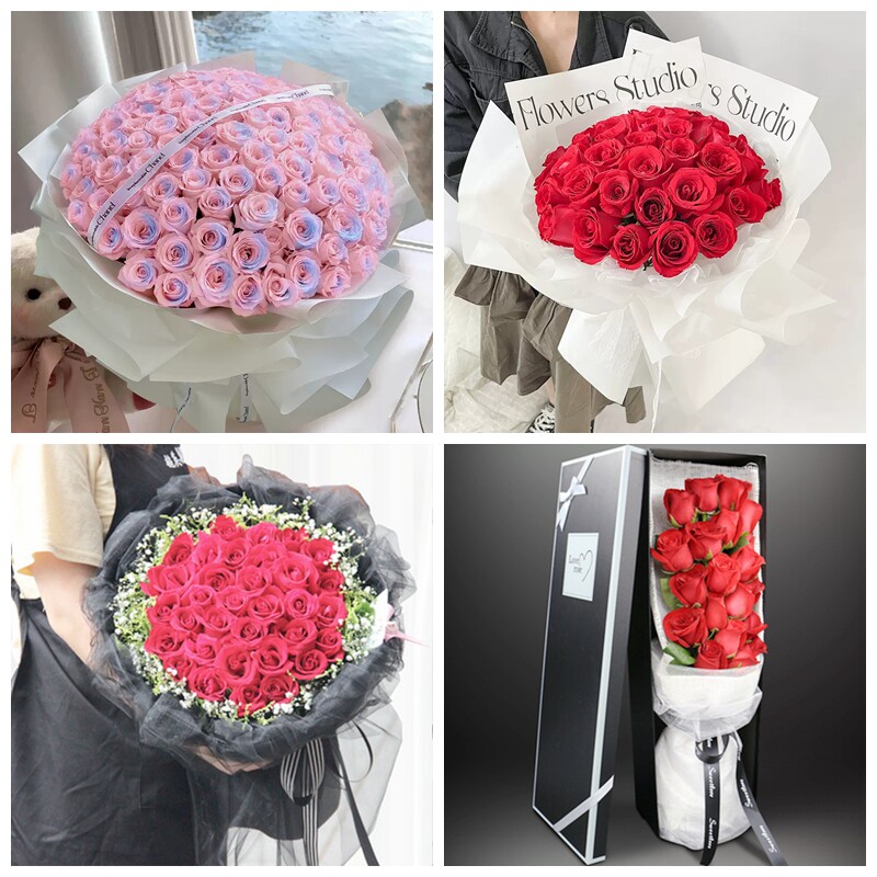 商洛洛南县柞水县商南县山阳县生日碎冰蓝红玫瑰花束同城鲜花店