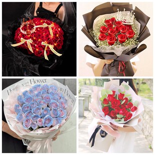 上海嘉定区菊园新区南翔镇情人节碎冰蓝红玫瑰花束同城鲜花店表白