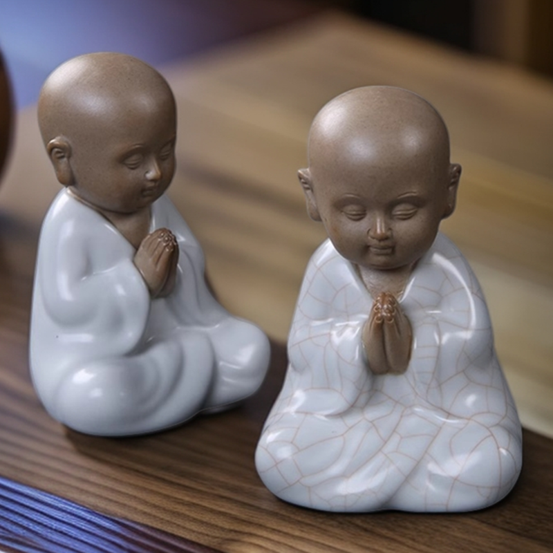 恒缘汝窑茶漏月白色小和尚陶瓷一体冲孔开片可养创意过滤茶道摆件