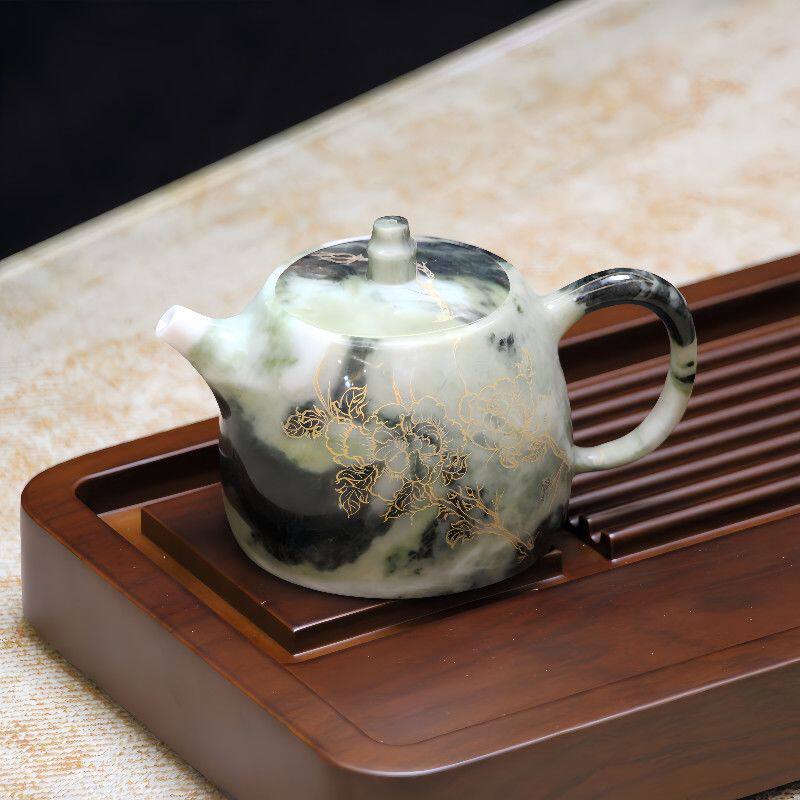 独山玉整套薄胎茶具纯天
