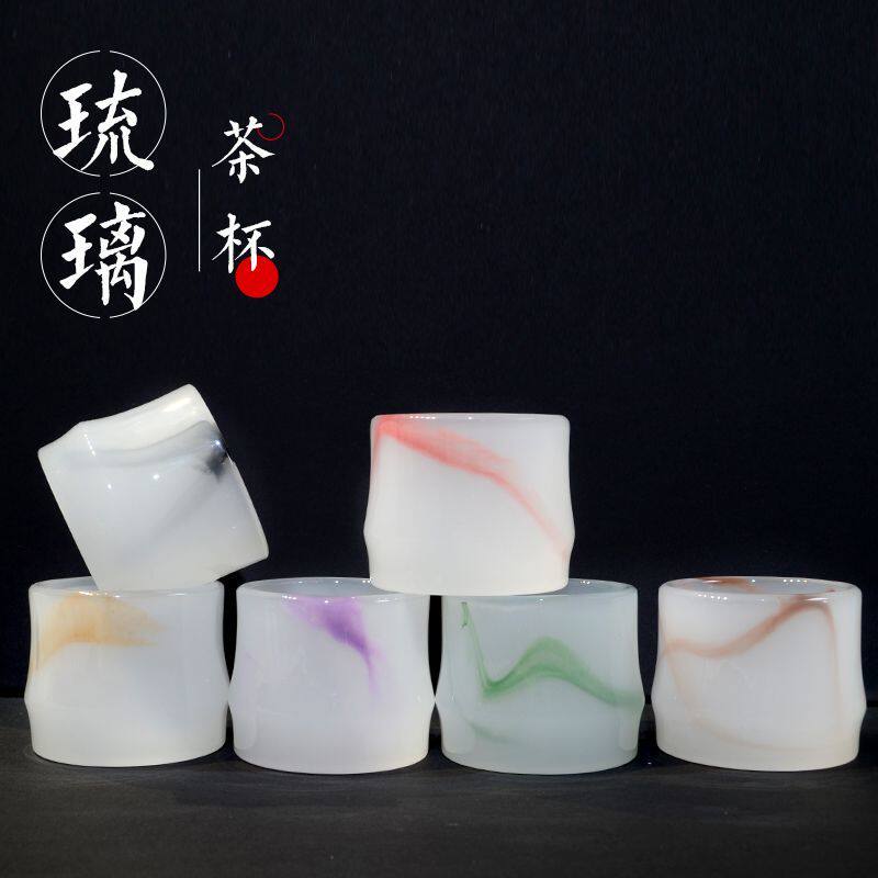 彩色琉璃竹节杯白玉瓷茶