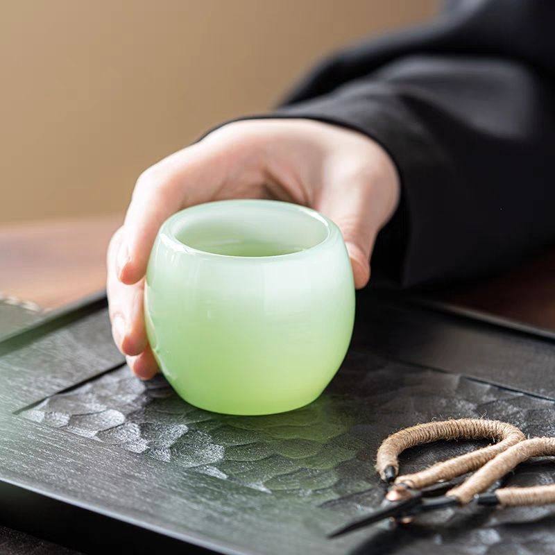 天然琉璃玉石茶杯酒杯高档功夫茶具专用高端养生单个主人个人套装