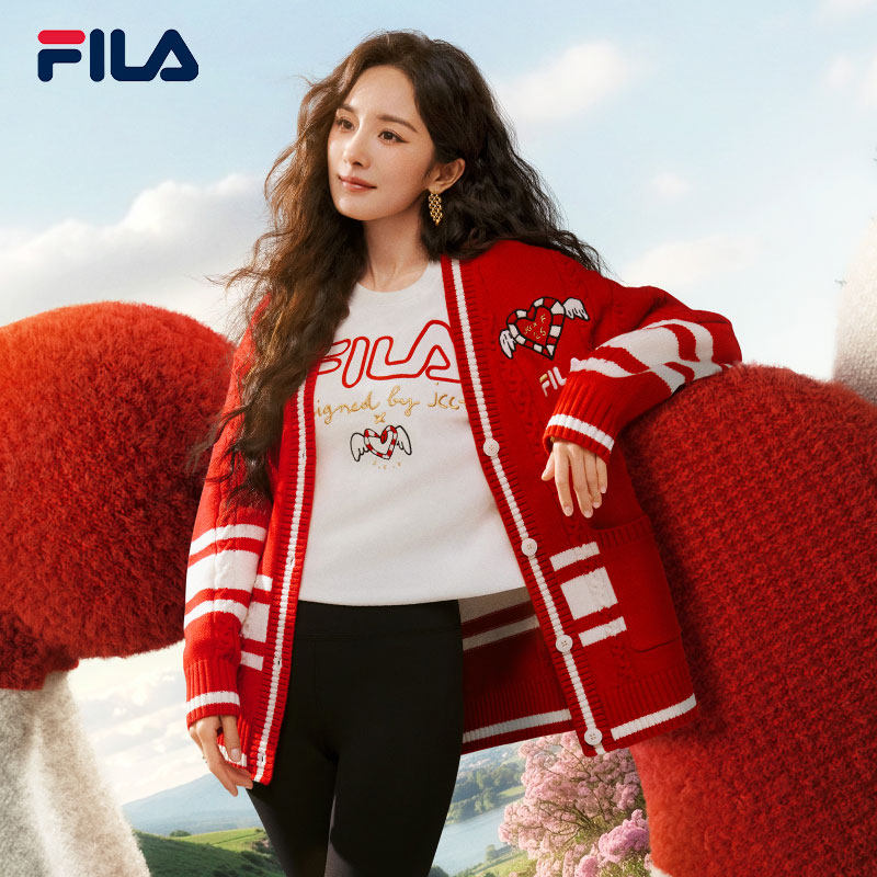 杨幂同款FILA叕运蛇│斐乐女编织外套25春新时尚休闲新年开衫毛衣