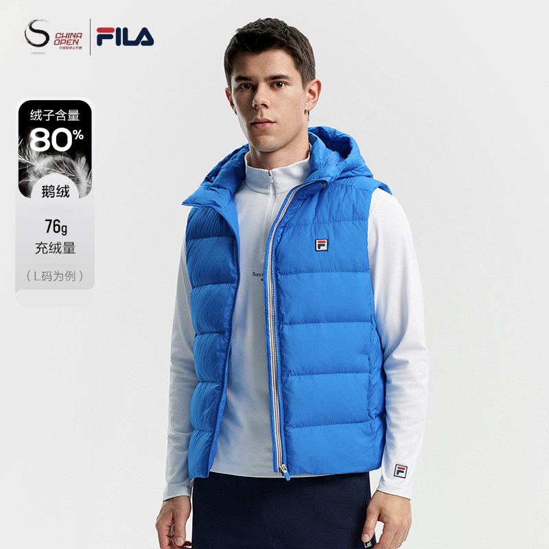 FILA 斐乐官方男士羽绒马甲2025冬新款网球运动基础保暖连帽上衣,运动服/休闲服装,羽绒马甲,淘宝优惠券,粉丝福利购,淘宝优惠卷