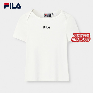 斐乐官方女子针织短袖 休闲简约显瘦修身 衫 新款 白T恤 2026夏季 FILA