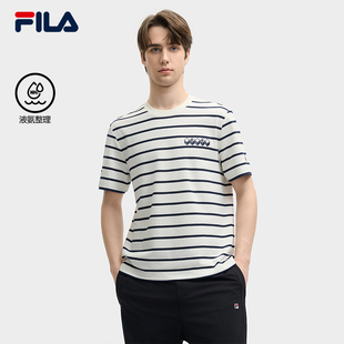 新款 易烊千玺同款 T恤纯棉夏季 FILA 运动条纹针织上衣 斐乐男短袖
