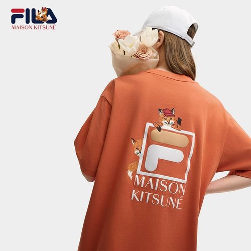 易烊千玺同款FILA斐乐情侣多彩T女夏季新款小狐狸上衣男短袖T恤