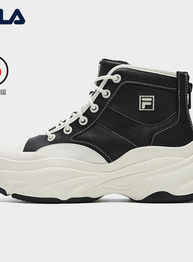 FILA 斐乐官方女鞋BREAD MID摩登运动鞋2025冬新款中帮加绒厚底靴