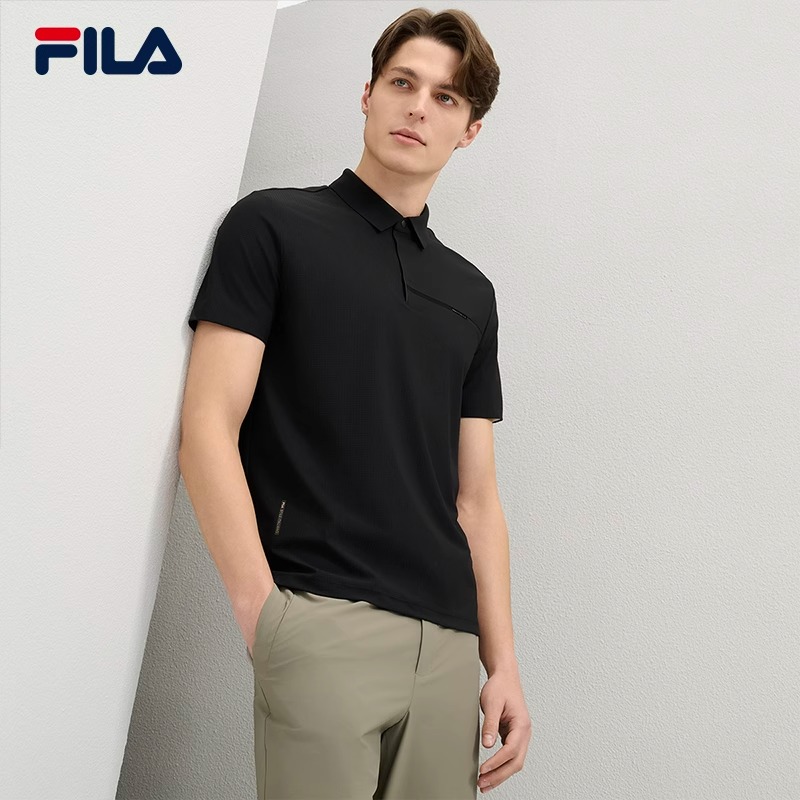 FILA 斐乐官方男子针织短袖POLO衫2025夏季新款休闲凉感防晒上衣