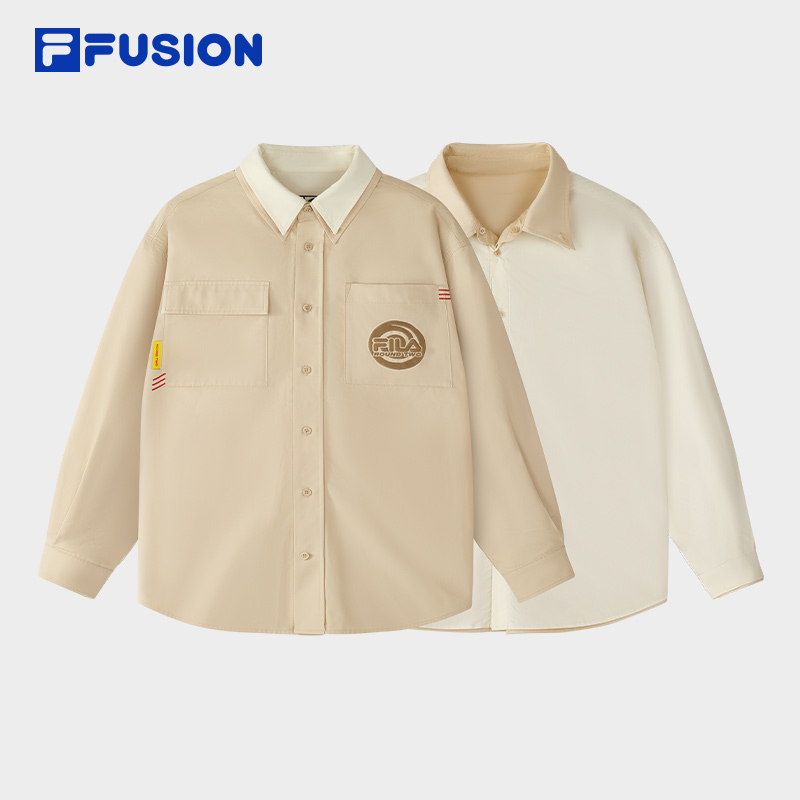 FILA FUSION斐乐潮牌女子两面穿梭织上衣2025夏新款时尚纯棉衬衫