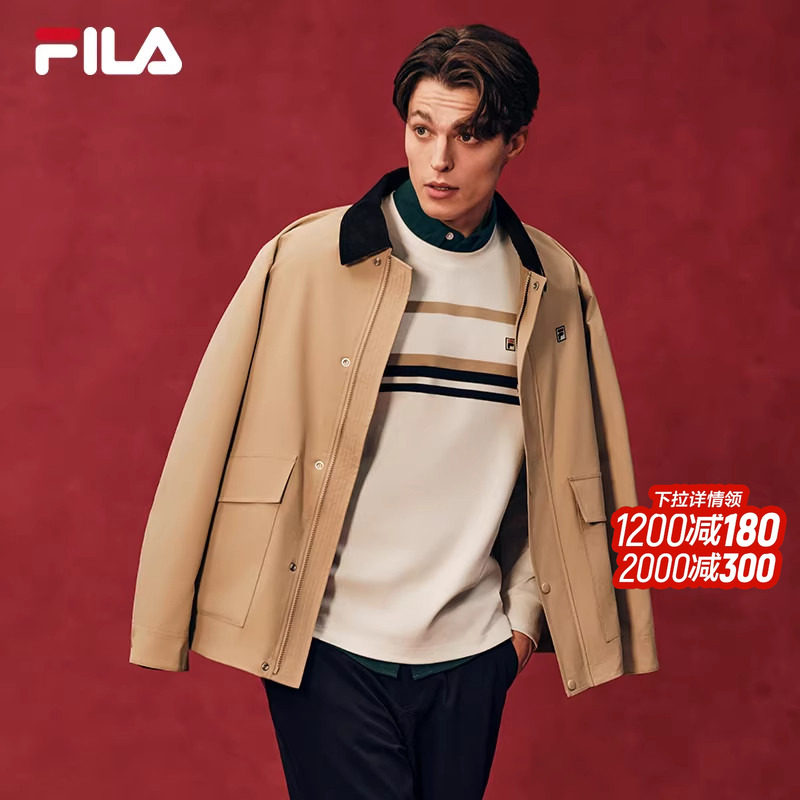 FILA 斐乐官方男士梭织外套2026春季新款休闲宽松巴恩风工装夹克