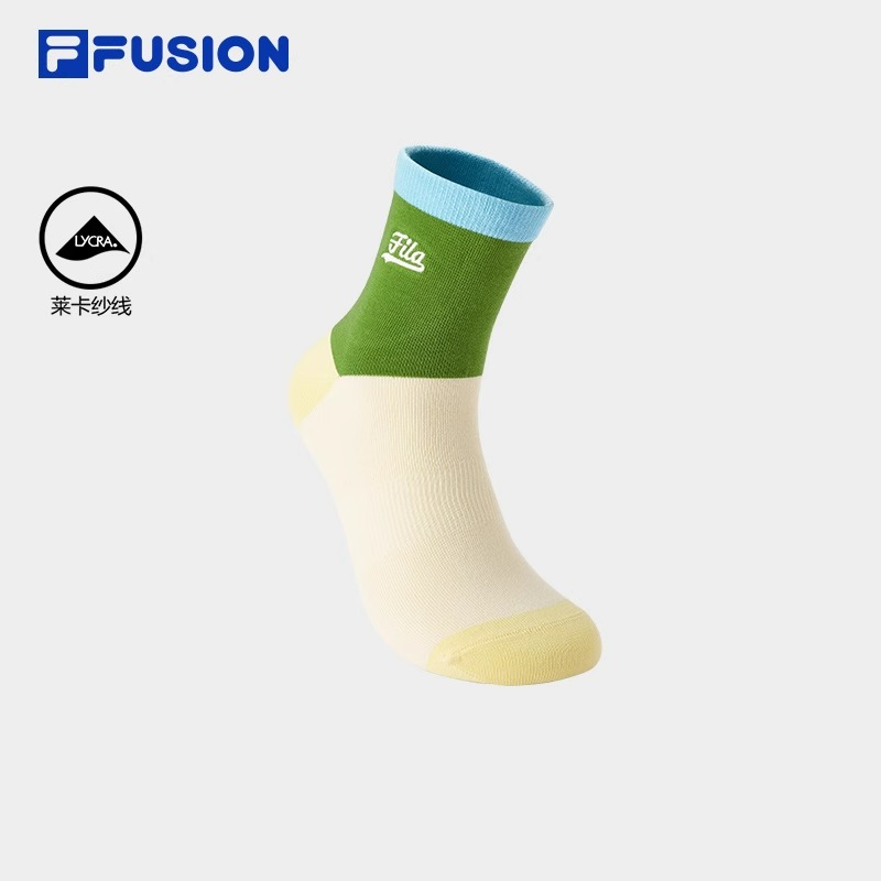 FILA FUSION斐乐潮牌情侣款中腰袜2025春季新款时尚撞色运动袜子
