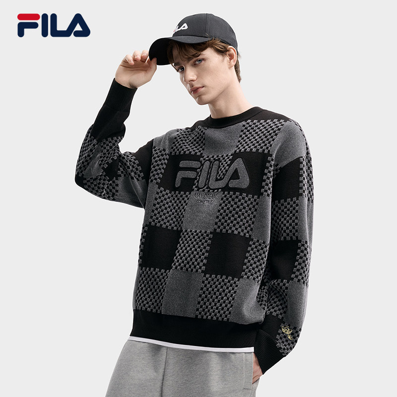 FILA 斐乐官方男子编织衫2026春新款时尚休闲舒适棋盘格套头毛衣,运动服/休闲服装,运动毛衣/线衫,淘宝优惠券,粉丝福利购,淘宝优惠卷