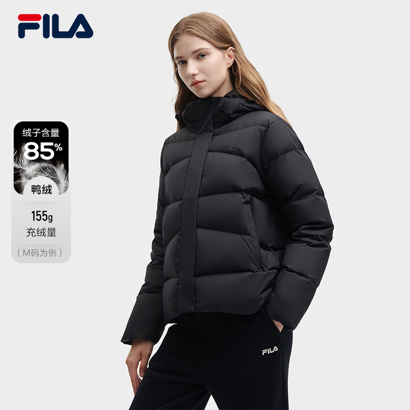 FILA 斐乐官方女子羽绒服2023冬季新休闲保暖外套连帽加厚上衣女