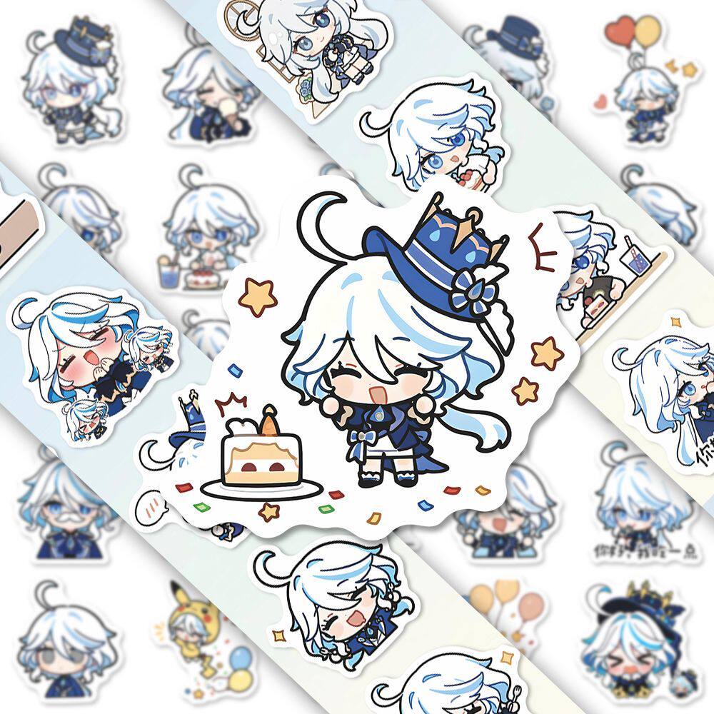 160张新款芙宁娜去Q版贴纸可爱卡通高颜值二次元装饰贴纸防水高清