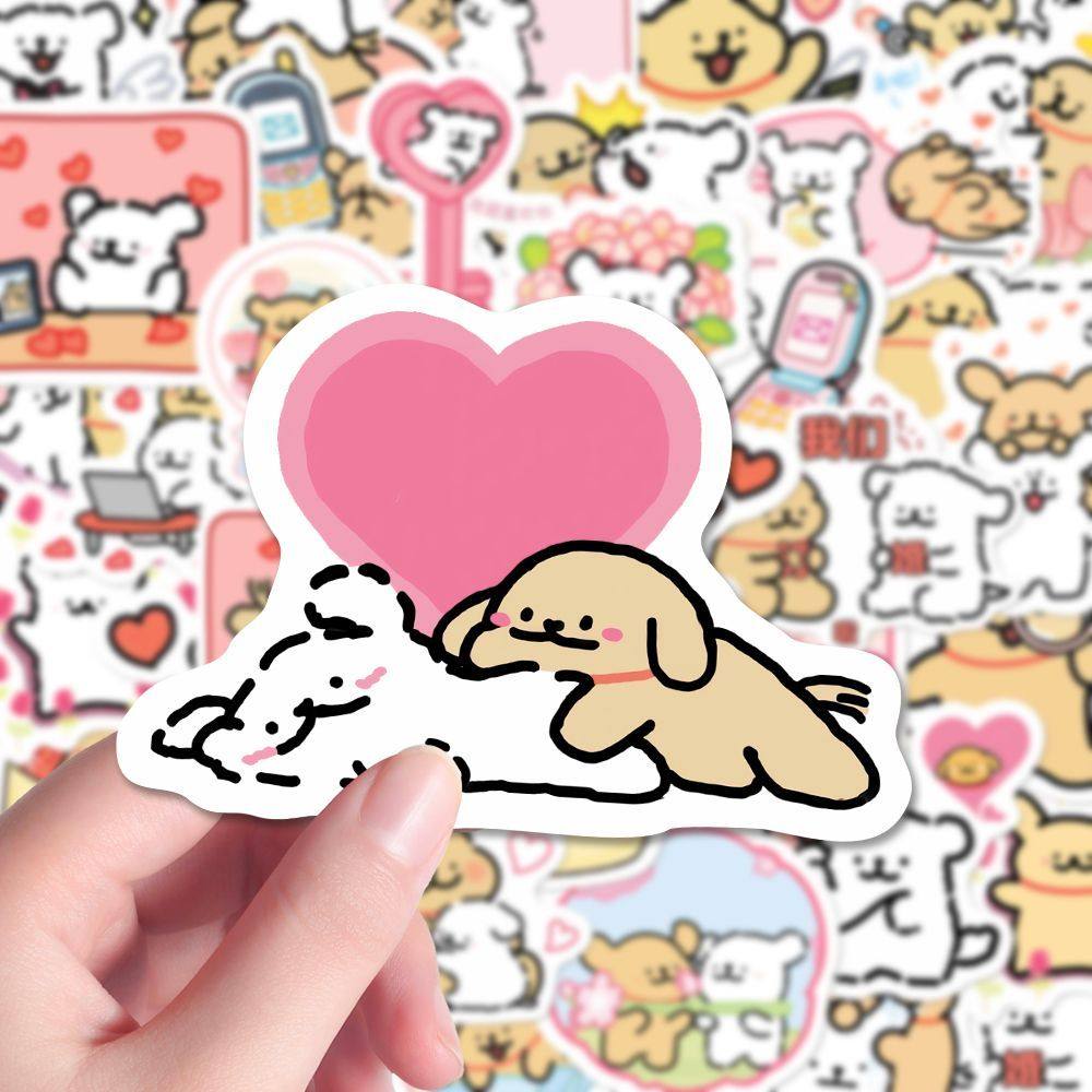 160张爱与小狗贴纸线条小狗马尔济斯可爱情侣贴画创意装饰手账di