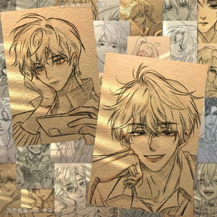 96张青春少年素描临摹贴纸高颜值帅哥动漫人物线稿贴画diy粘贴