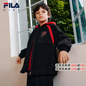 FILA斐乐儿童棉服2026年春新款 男童仿羊羔绒连帽外套新年款 拜年服