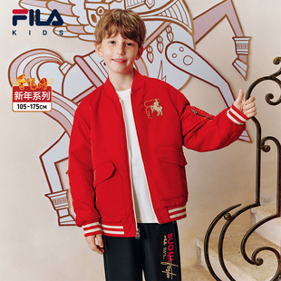 FILA斐乐儿童棉服双面穿2026年春季新款男童中大童红色外套新年款
