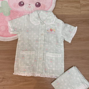 小软摘星星现货三天发草莓绿色波点甜点刺绣短袖长裤睡衣两件套