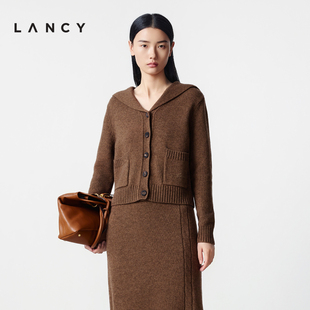 复古水手领针织开衫 朗姿2025冬新款 LANCY 短上衣女 牦牛绒羊毛