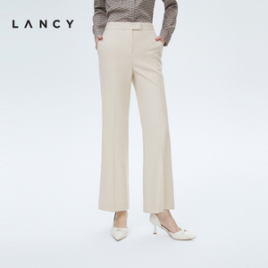 LANCY/朗姿绵羊毛休闲裤2022冬季新款高腰通勤高级感显瘦阔腿裤女