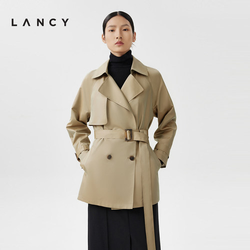 LANCY中长款长袖通勤翻领风衣