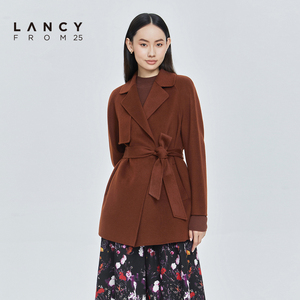 LANCY/悦朗姿2022冬季新款中长款羊毛大衣女通勤高级感宽松外套女