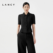 朗姿2024夏季 外套女法式 新款 收腰修身 LANCY 醋酸西装 短袖 短款 通勤