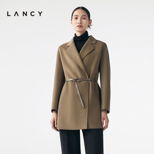 LANCY 双面呢羊毛大衣女高端气质收腰外套美拉德风 新款 朗姿秋冬季